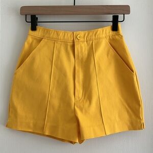 Vintage Yellow High-Waist Pleated Shorts